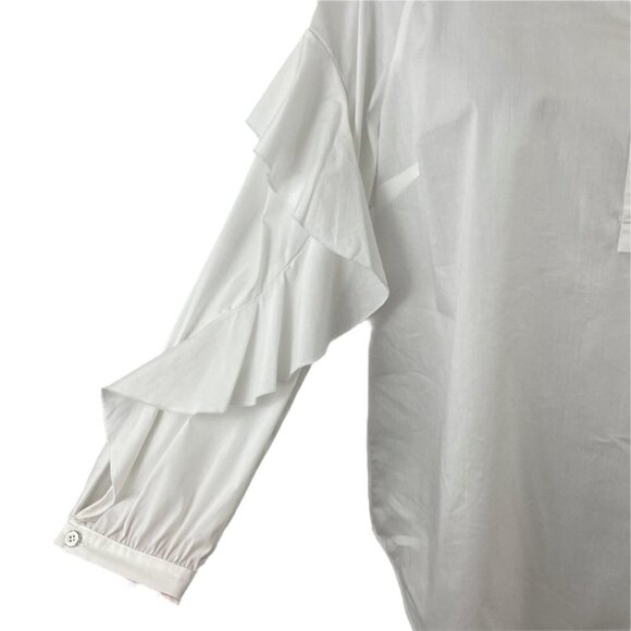 Splendid White Round Neck Button-Placket Ruffle-Sleeve Poplin Shirt Womens Large - Picture 5 of 11